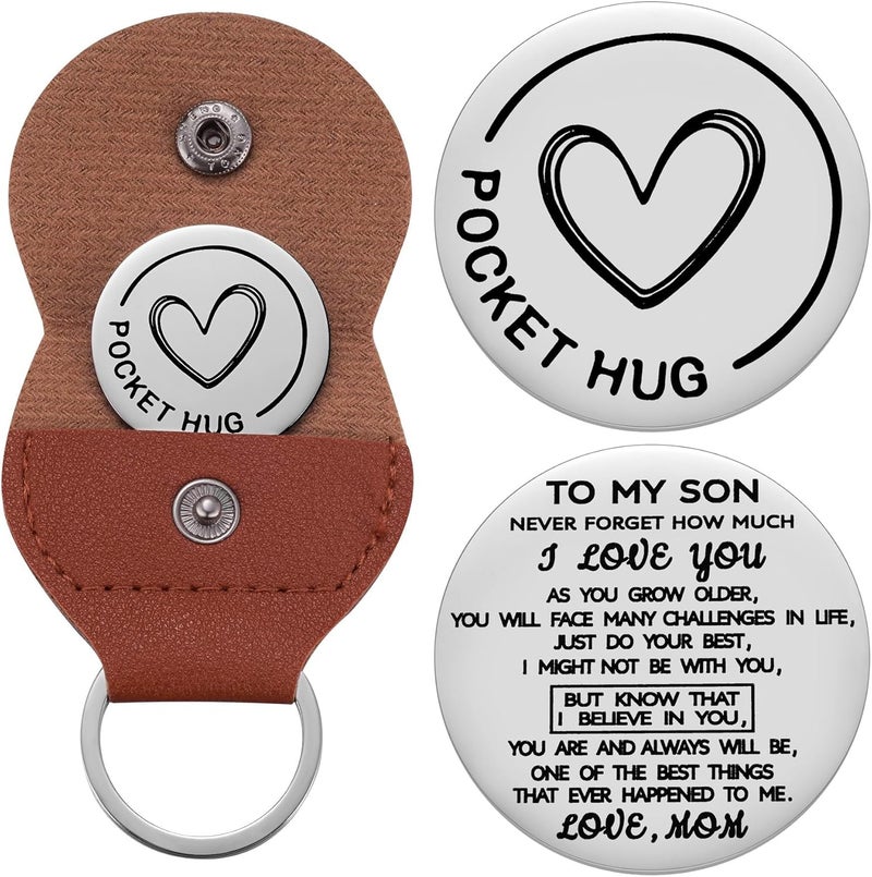 Aesnefe Pocket Hug Token Inspirational Reminder Gifts Mental Health Thinking of You Gift Self Love with PU Leather Keychain - Image 1